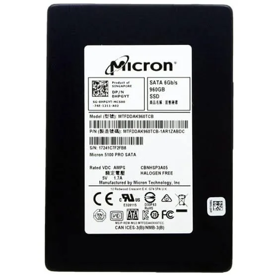 Ổ Cứng SSD Enterprise Micron 5100 PRO | 960GB | SATA III | 2.5 inch | Đọc 540MB/s Ghi 520MB/s